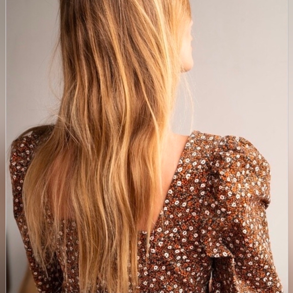 Free People Call Me Cord Brown Floral Mini Dress Button Front Boho Size 10 NWT - Picture 3 of 13